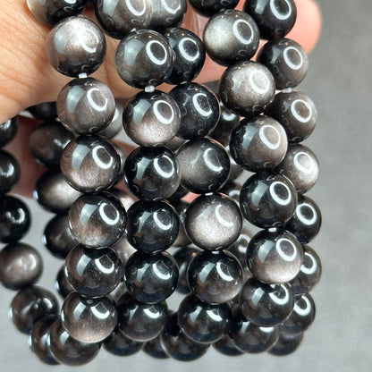 Natural Silver Obsidian Bracelet Size 9.5 mm