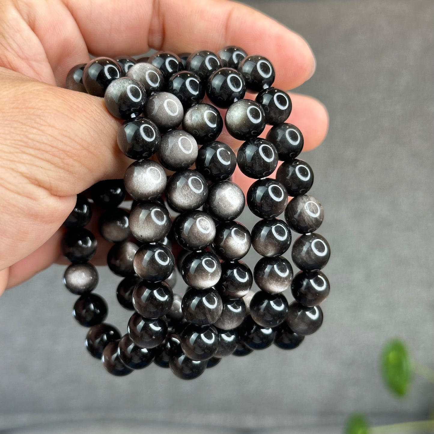 Natural Silver Obsidian Bracelet Size 9.5 mm