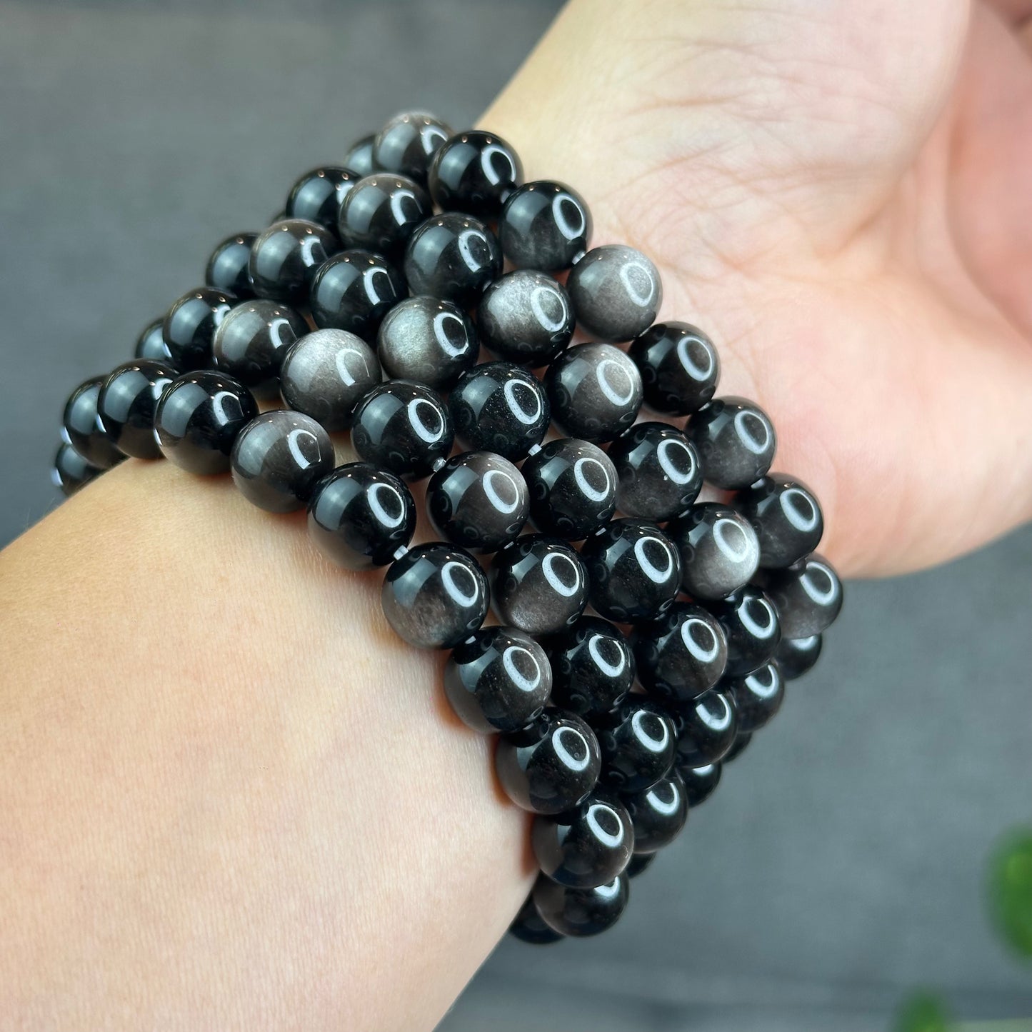 Natural Silver Obsidian Bracelet Size 9.5 mm