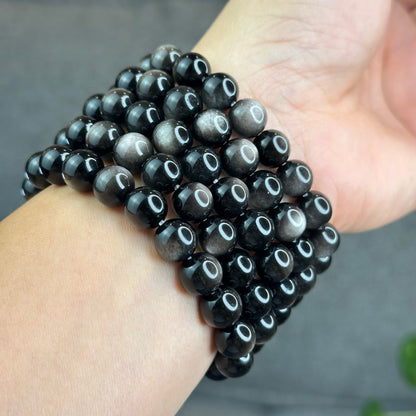 Natural Silver Obsidian Bracelet Size 9.5 mm