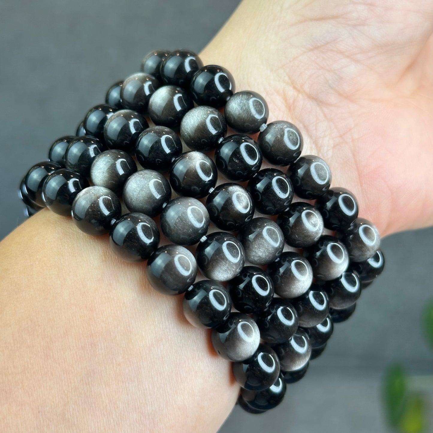 Natural Silver Obsidian Bracelet Size 9.5 mm