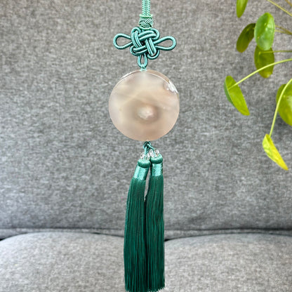 Natural Floral Agate Bangle Size 59.5 with Matching Red-Pink-Green Tassel