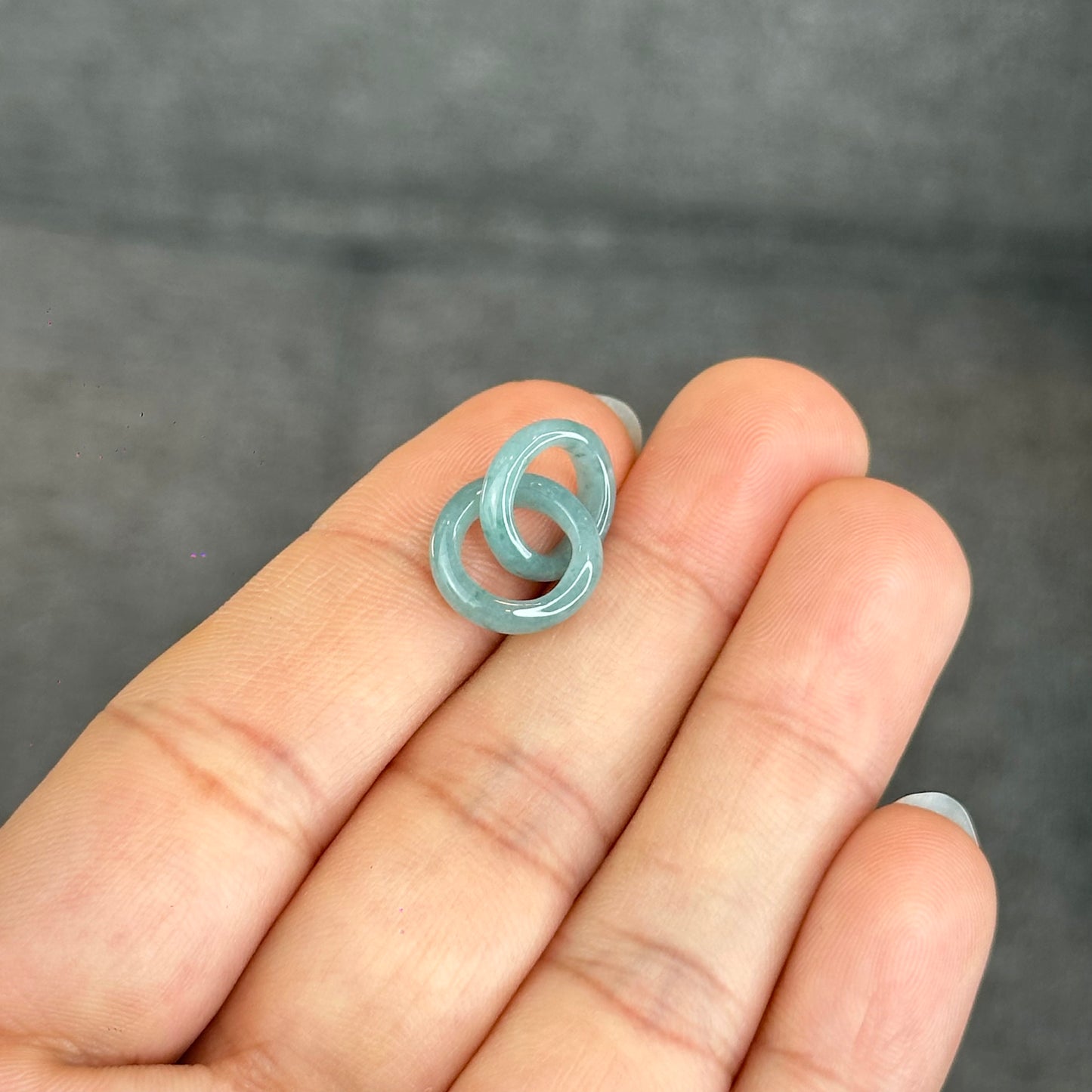 Natural Translucent Water Green Jadeite Jade Circle Interlock Charm