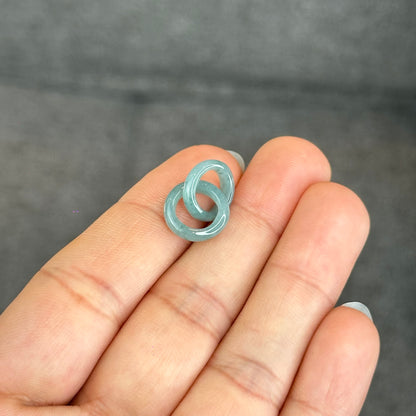 Natural Translucent Water Green Jadeite Jade Circle Interlock Charm