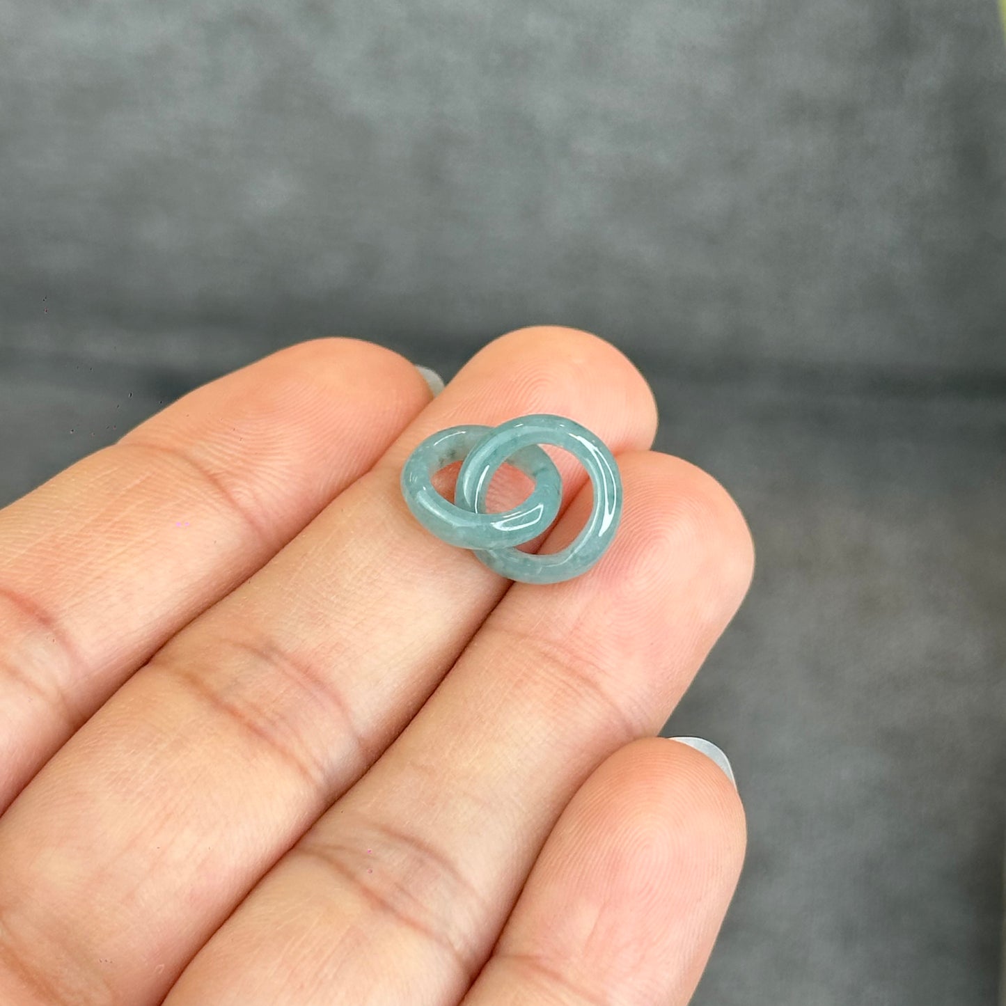 Natural Translucent Water Green Jadeite Jade Circle Interlock Charm