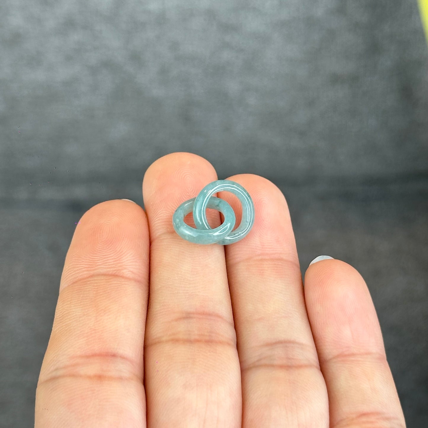 Natural Translucent Water Green Jadeite Jade Circle Interlock Charm