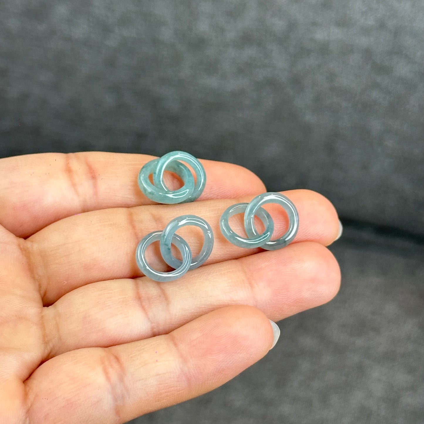 Natural Translucent Water Green Jadeite Jade Circle Interlock Charm