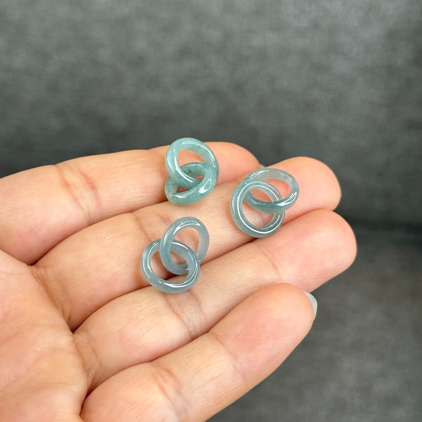 Natural Translucent Water Green Jadeite Jade Circle Interlock Charm