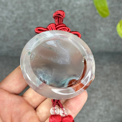 Natural Floral Agate Bangle Size 52 with Matching Red-Pink-Green Tassel
