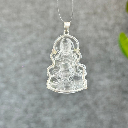 Natural Clear Quartz Quan Yin Buddha Pendant with Paw Hook s92 Silver