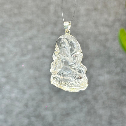 Natural Clear Quartz Quan Yin Buddha Pendant with Paw Hook s92 Silver