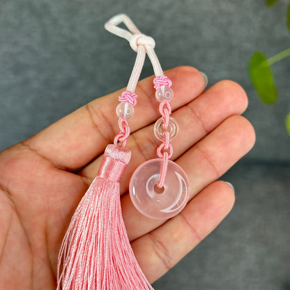 Natural Rose Quartz Donut Key Chain