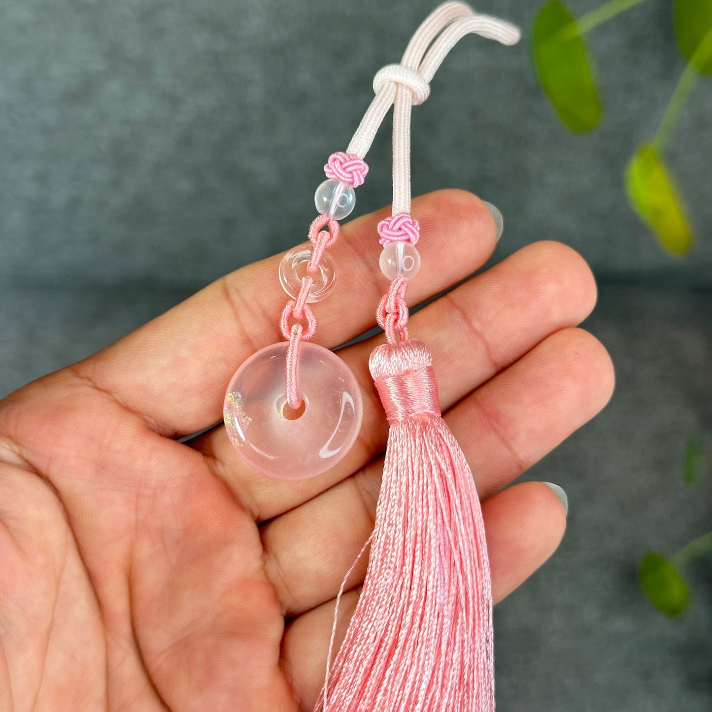 Natural Rose Quartz Donut Key Chain