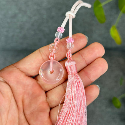 Natural Rose Quartz Donut Key Chain