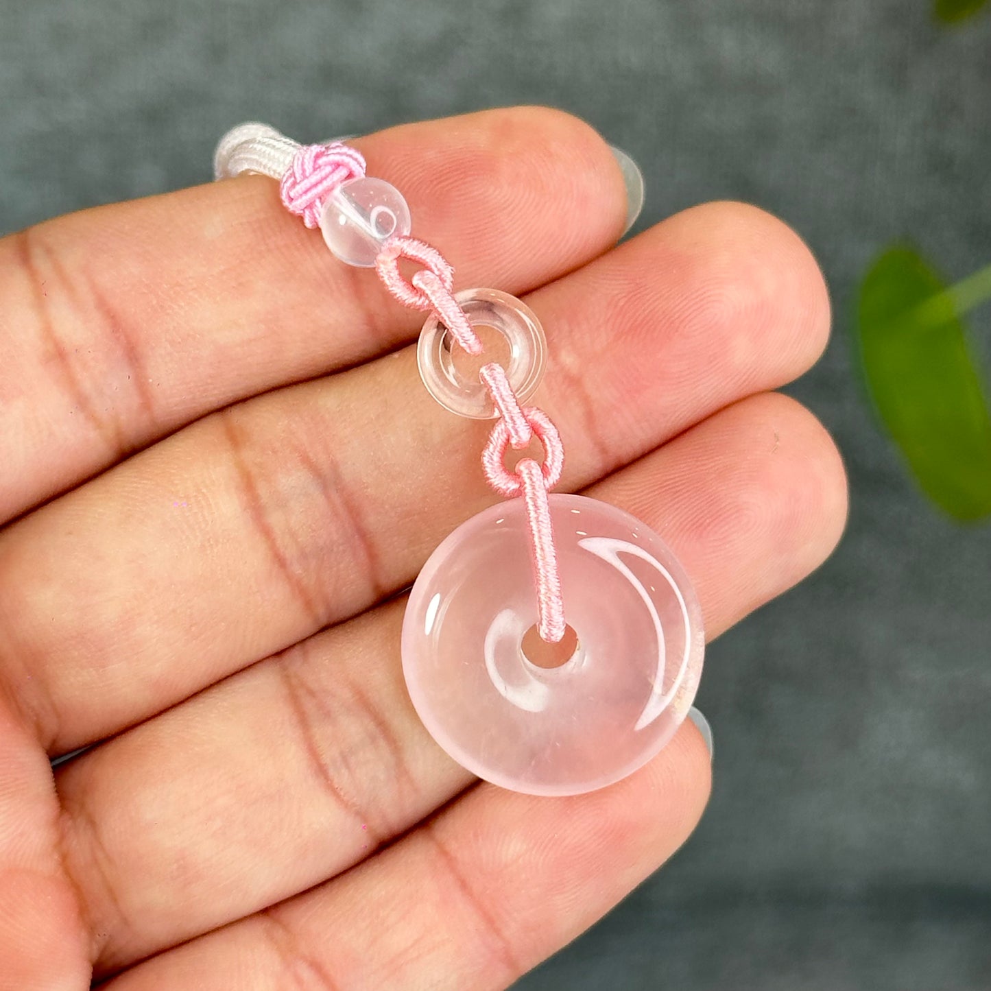 Natural Rose Quartz Donut Key Chain