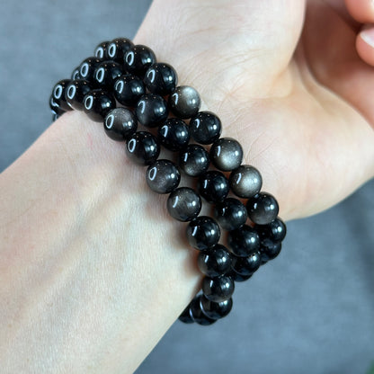 Natural Silver Obsidian VIP Bracelet Size 8 mm