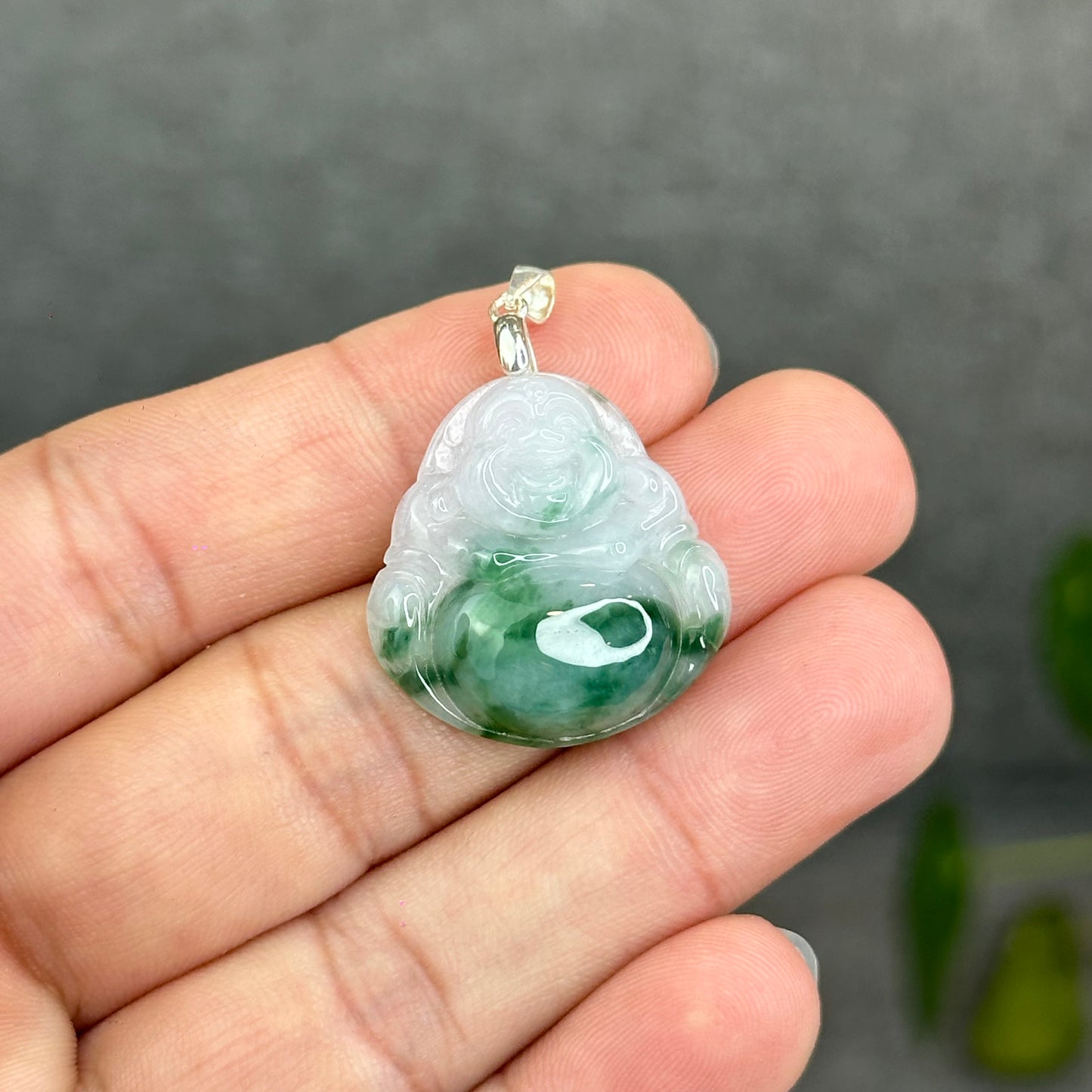 Natural Light Green Jadeite Jade Buddha Pendant with S925 Silver Hook