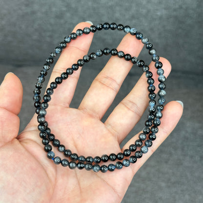 Natural Midnight with Flash Aquamarine Triple Wrap Bracelet Size 5 mm