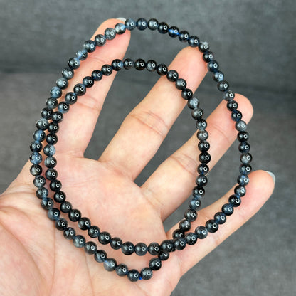 Natural Midnight with Flash Aquamarine Triple Wrap Bracelet Size 5 mm