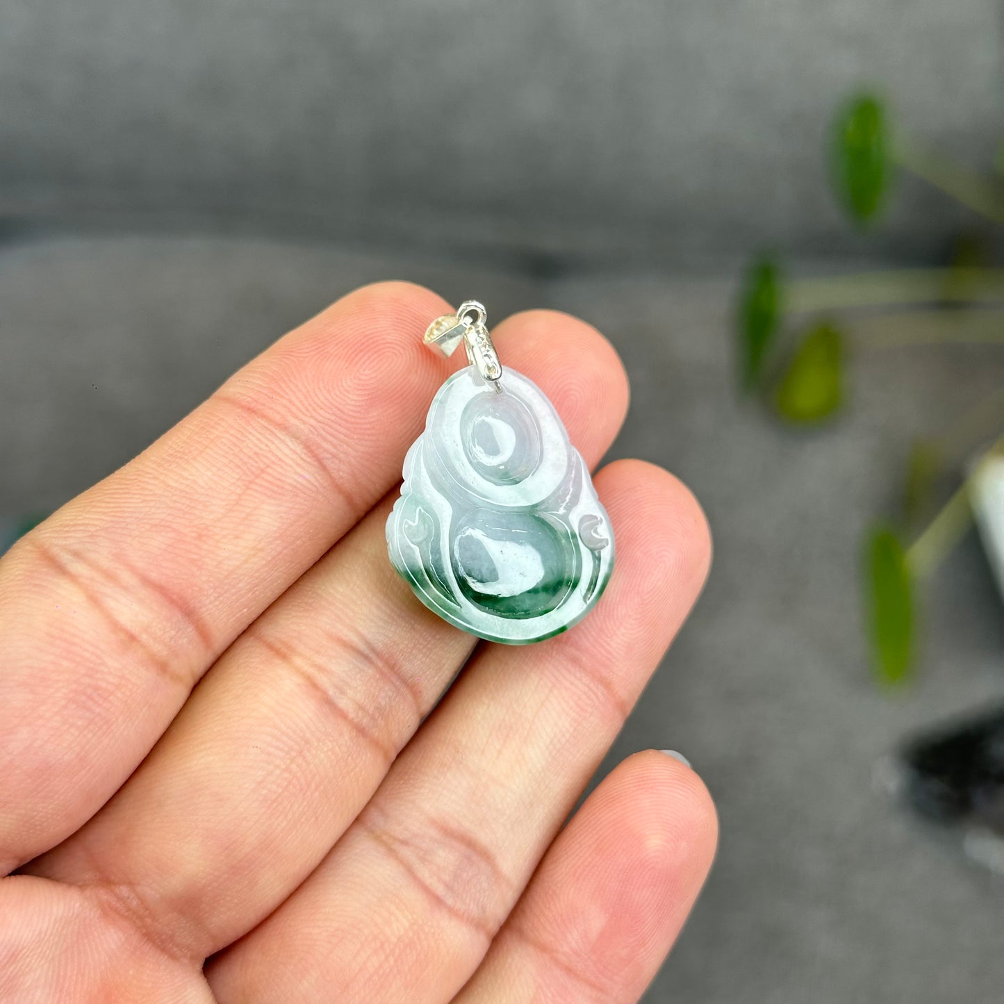 Natural Light Green Jadeite Jade Buddha Pendant with S925 Silver Hook