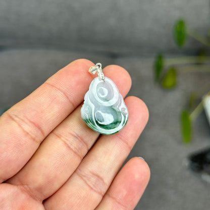Natural Light Green Jadeite Jade Buddha Pendant with S925 Silver Hook