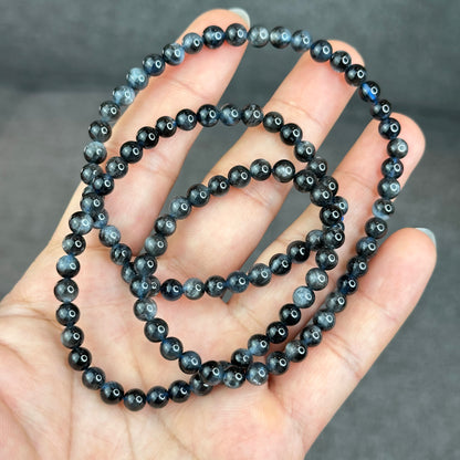 Natural Midnight with Flash Aquamarine Triple Wrap Bracelet Size 5 mm