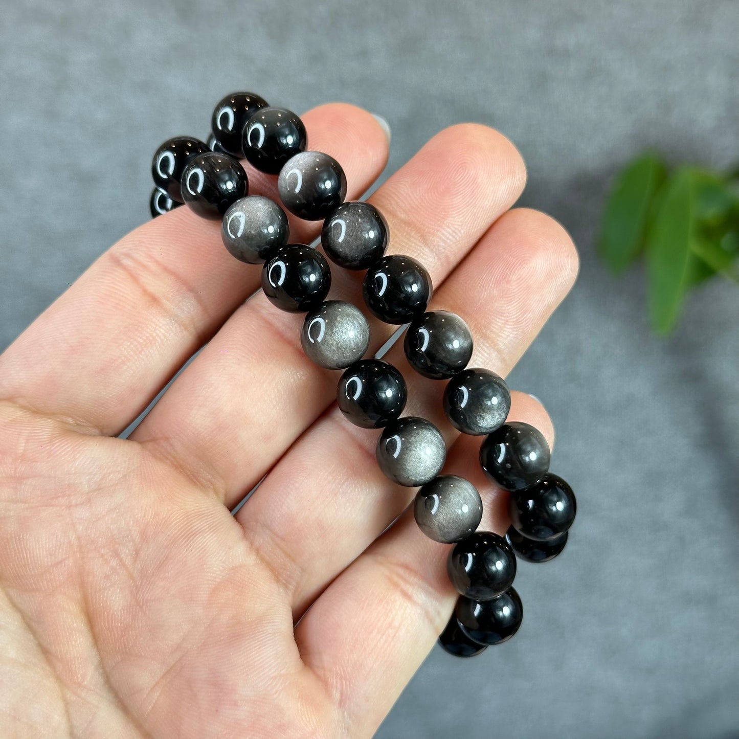 Natural Silver Obsidian Bracelet Size 10 mm