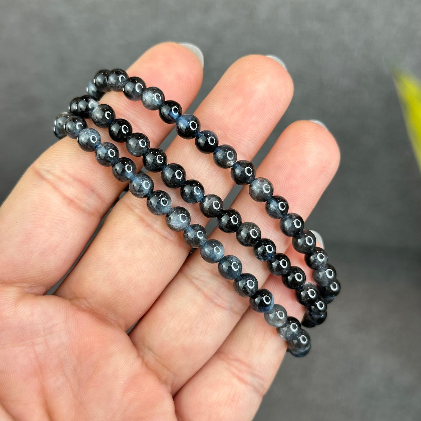 Natural Midnight with Flash Aquamarine Triple Wrap Bracelet Size 5 mm