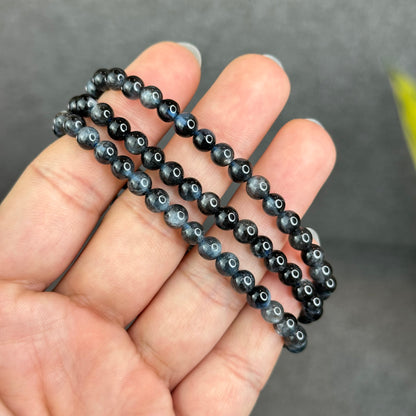 Natural Midnight with Flash Aquamarine Triple Wrap Bracelet Size 5 mm