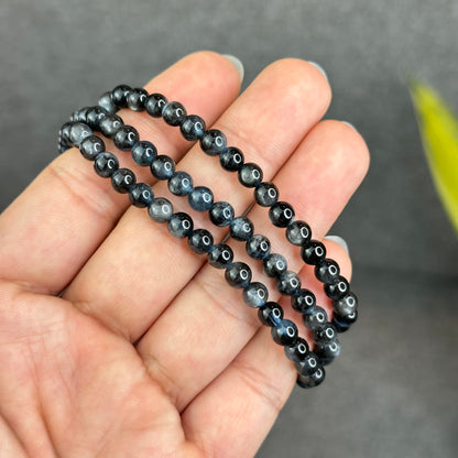 Natural Midnight with Flash Aquamarine Triple Wrap Bracelet Size 5 mm