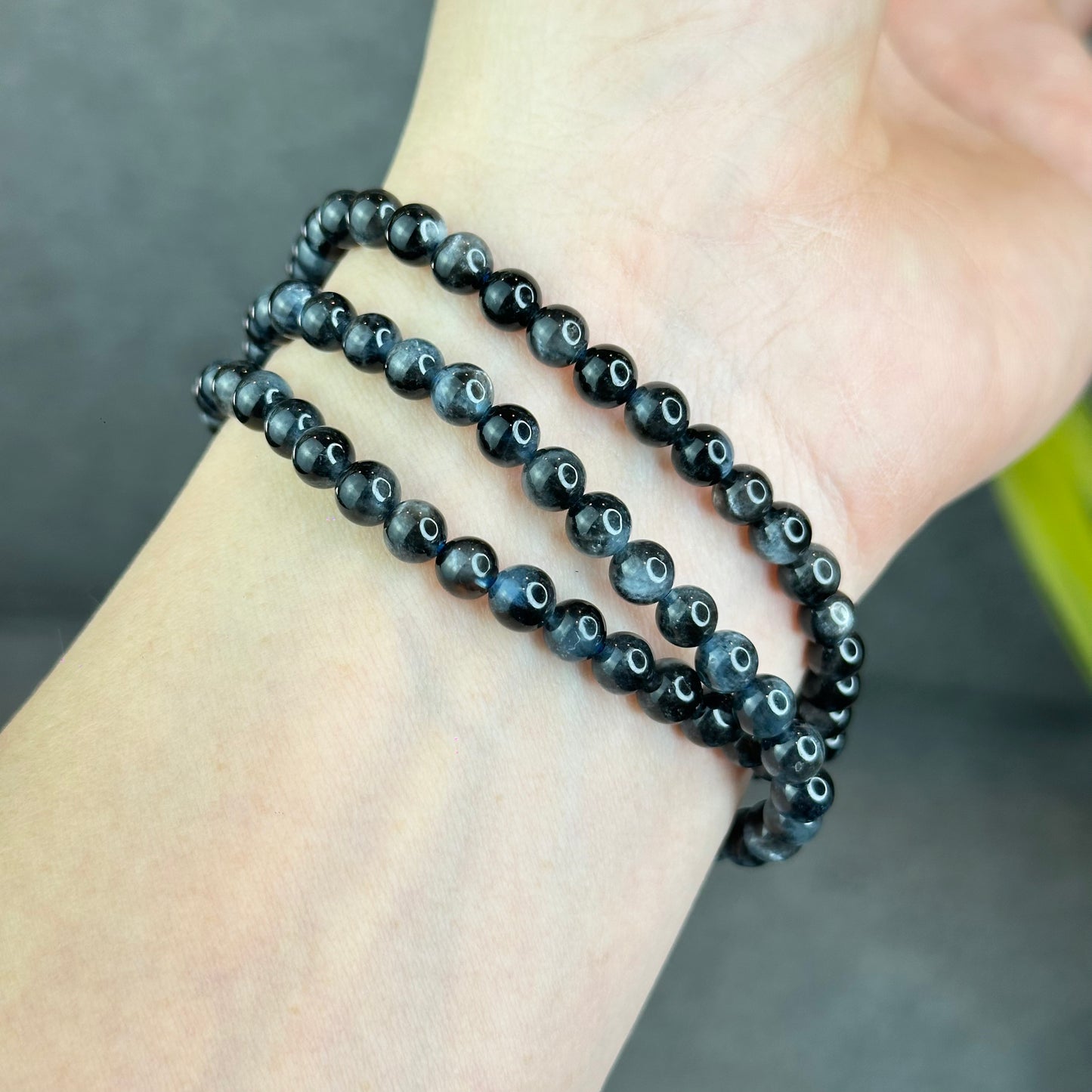 Natural Midnight with Flash Aquamarine Triple Wrap Bracelet Size 5 mm