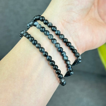 Natural Midnight with Flash Aquamarine Triple Wrap Bracelet Size 5 mm