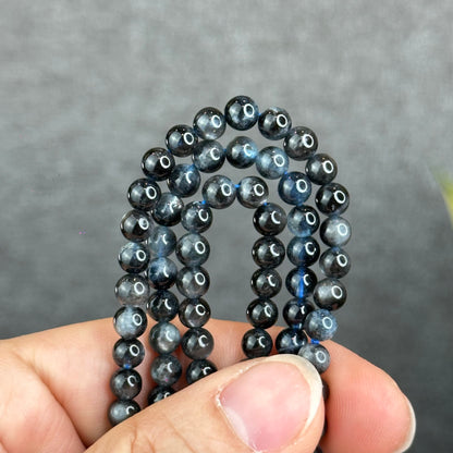 Natural Midnight with Flash Aquamarine Triple Wrap Bracelet Size 5 mm
