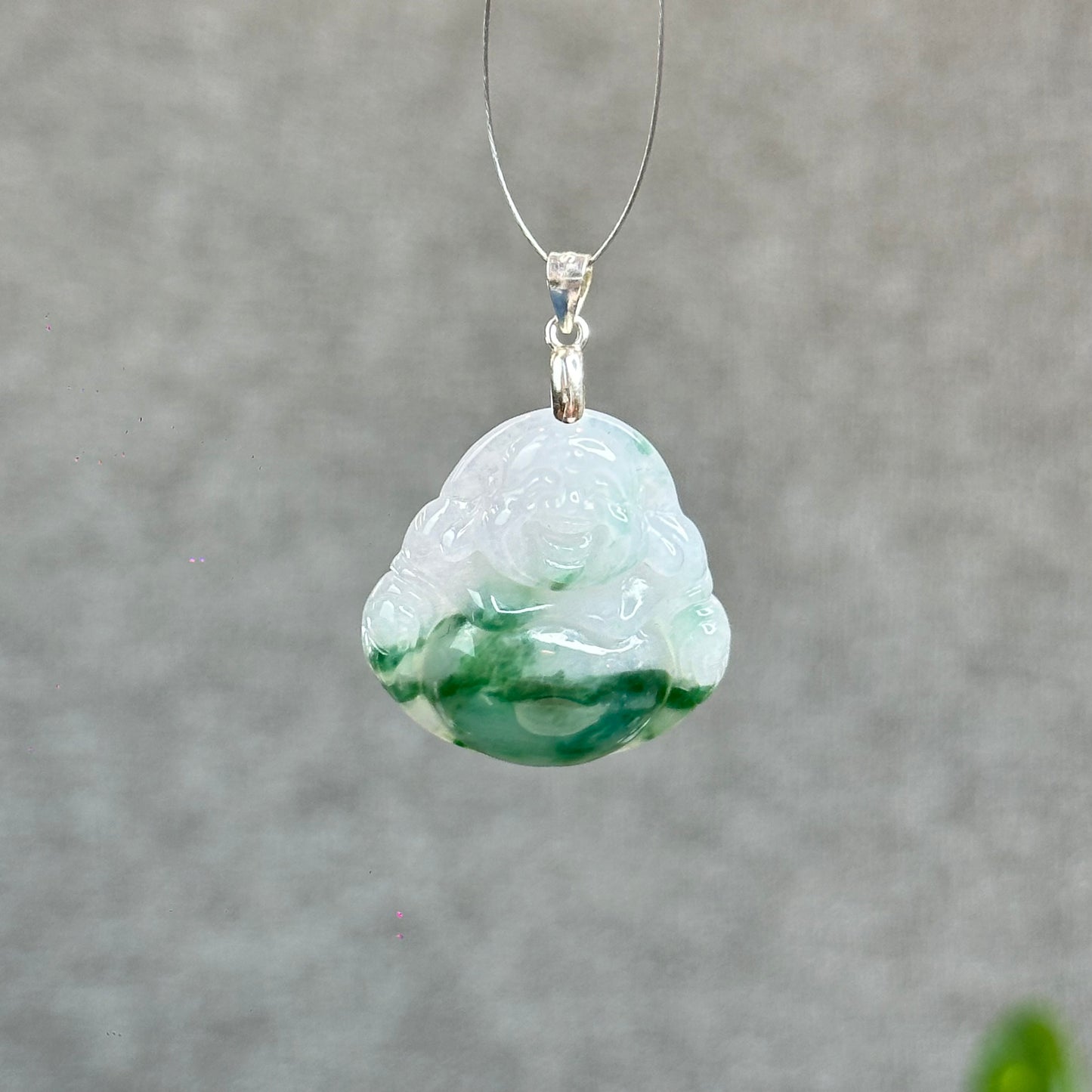 Natural Light Green Jadeite Jade Buddha Pendant with S925 Silver Hook