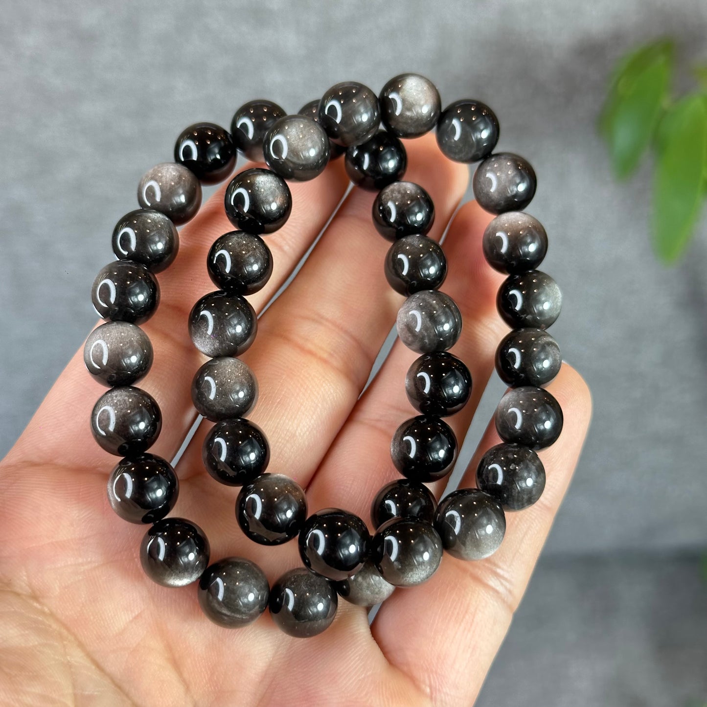 Natural Silver Obsidian Bracelet Size 10 mm