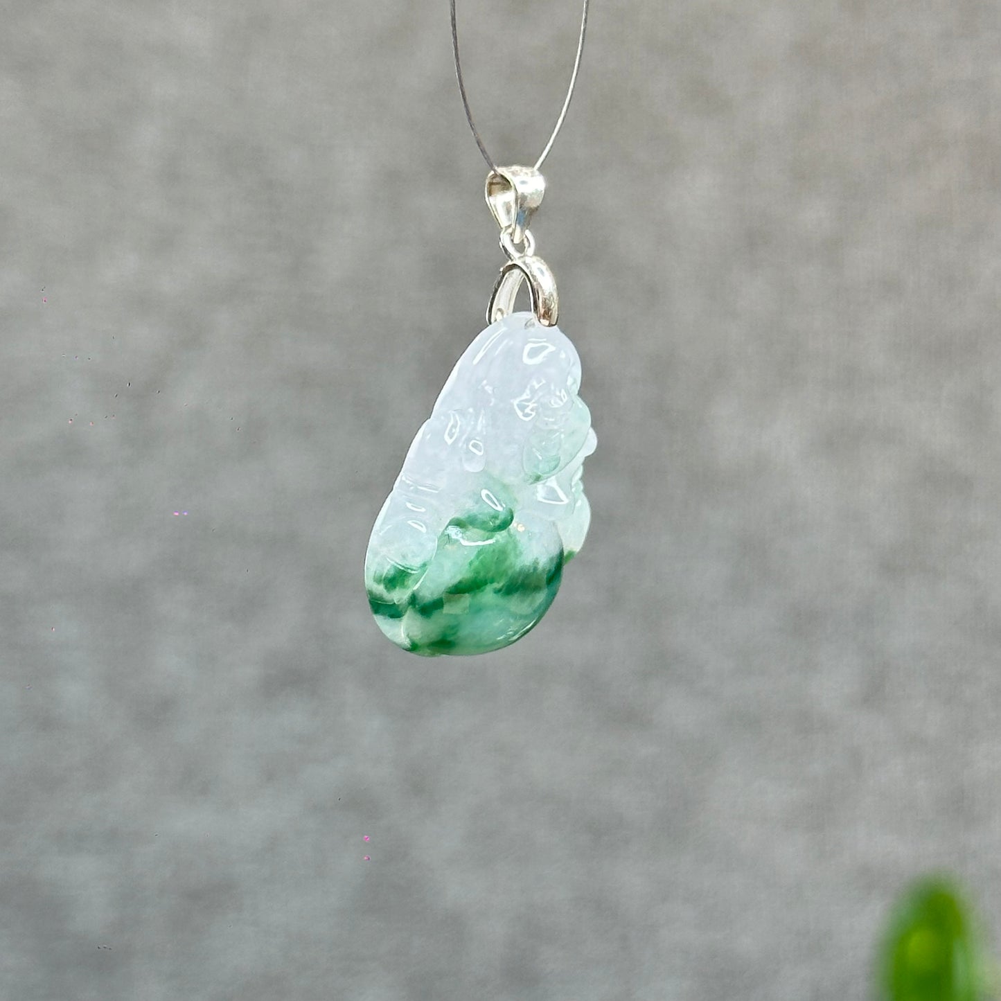 Natural Light Green Jadeite Jade Buddha Pendant with S925 Silver Hook