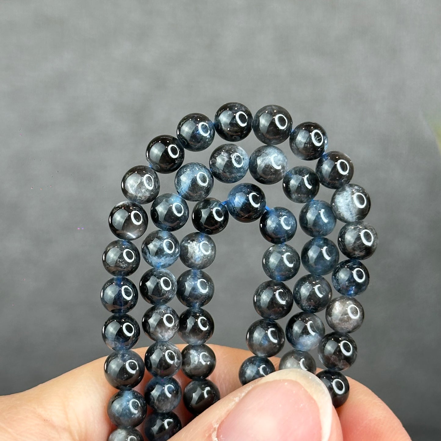 Natural Midnight with Flash Aquamarine Triple Wrap Bracelet Size 5 mm