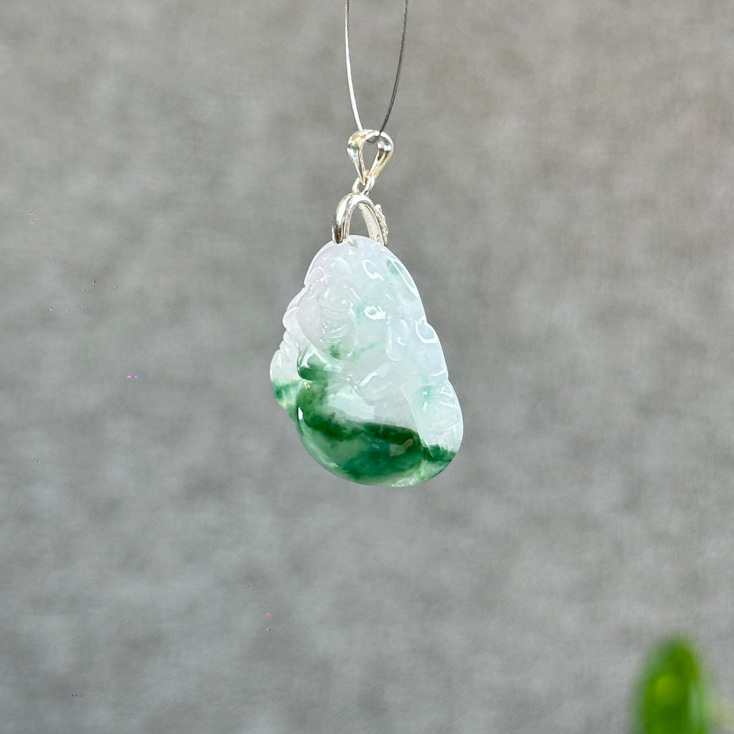 Natural Light Green Jadeite Jade Buddha Pendant with S925 Silver Hook