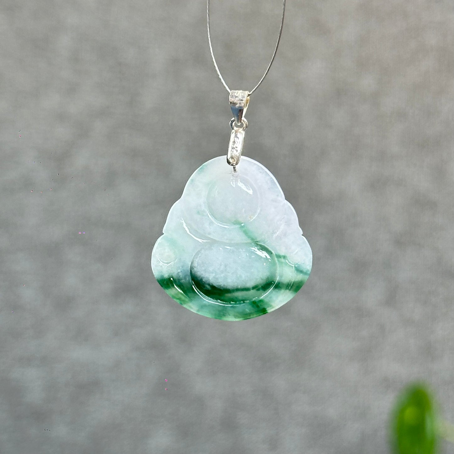 Natural Light Green Jadeite Jade Buddha Pendant with S925 Silver Hook
