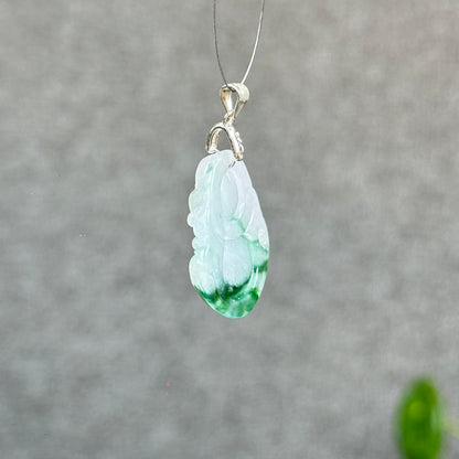 Natural Light Green Jadeite Jade Buddha Pendant with S925 Silver Hook