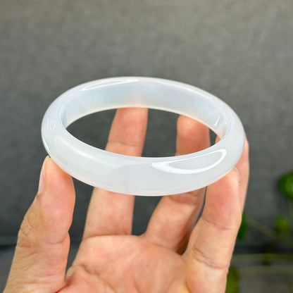 Natural White Chalcedony Bangle Leaf Style - High Quality