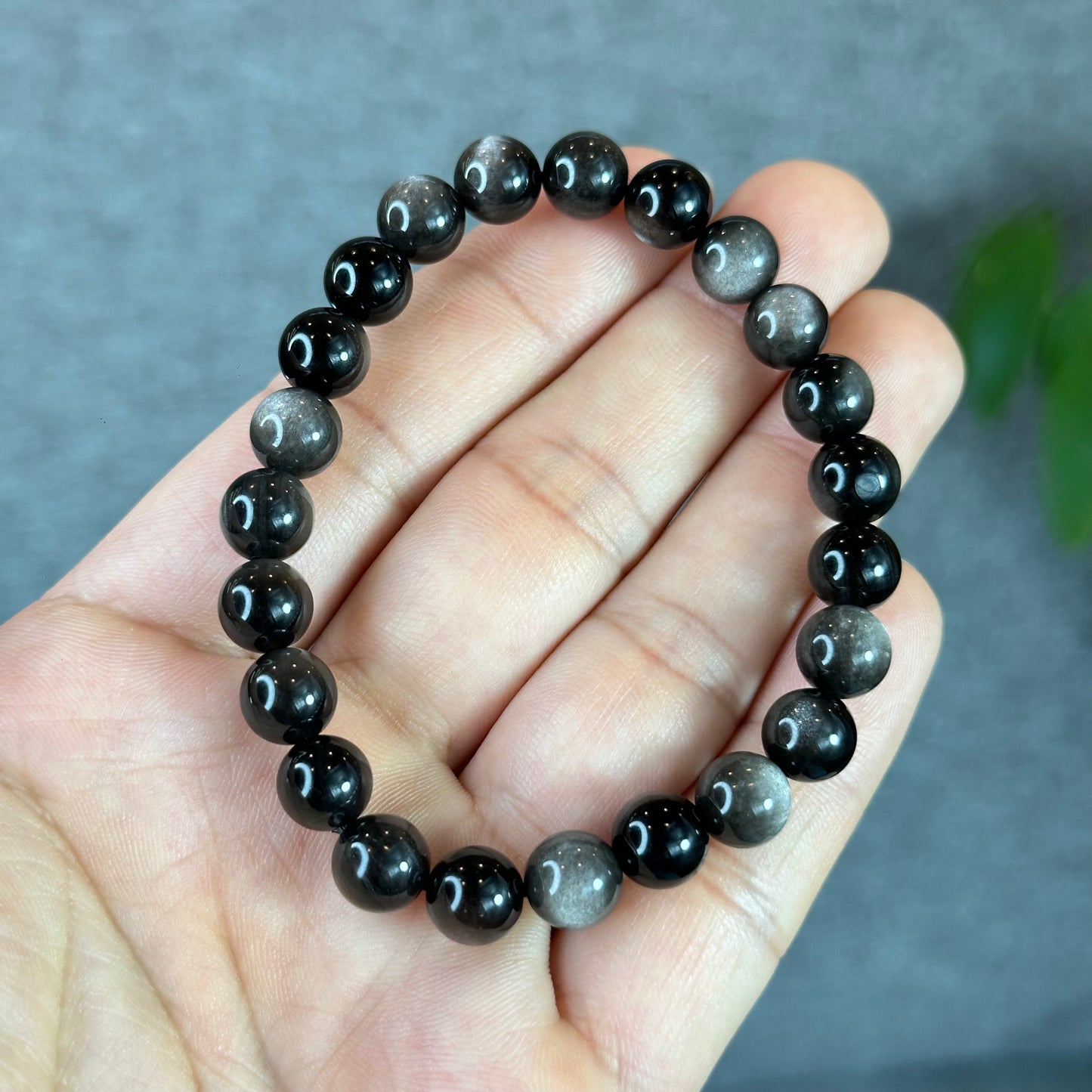 Natural Silver Obsidian Bracelet Size 8 mm