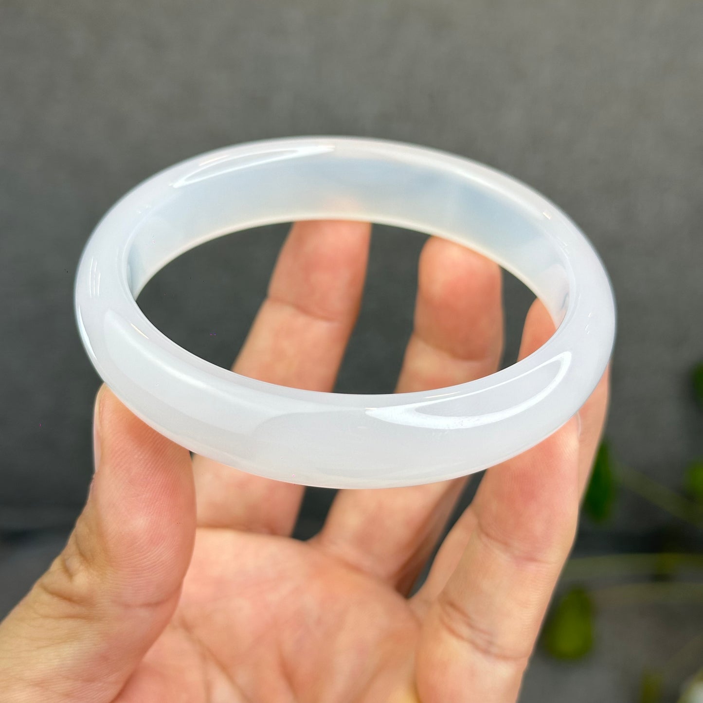 Natural White Chalcedony Bangle Leaf Style - High Quality