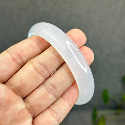 Natural White Chalcedony Bangle Leaf Style - High Quality