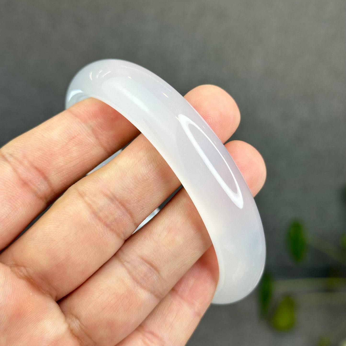 Natural White Chalcedony Bangle Leaf Style - High Quality