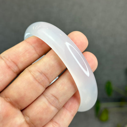 Natural White Chalcedony Bangle Leaf Style - High Quality