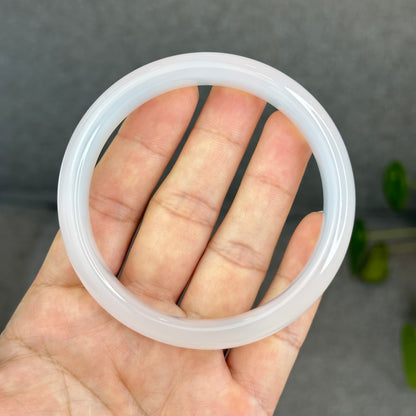 Natural White Chalcedony Bangle Leaf Style - High Quality