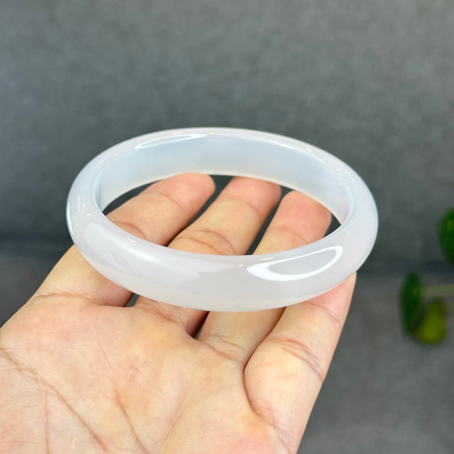 Natural White Chalcedony Bangle Leaf Style - High Quality