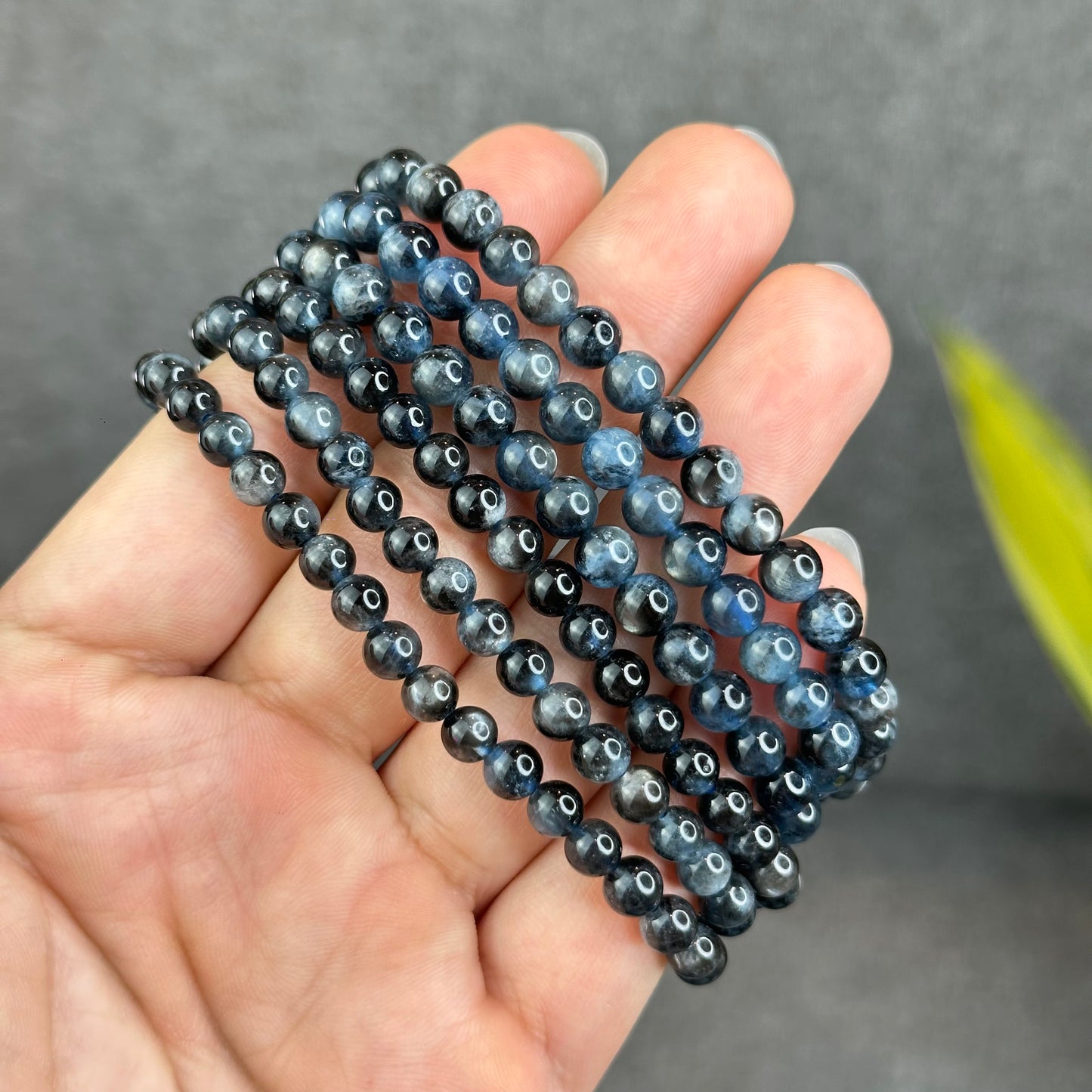 Natural Midnight with Flash Aquamarine Triple Wrap Bracelet Size 6 mm