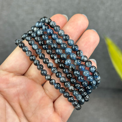 Natural Midnight with Flash Aquamarine Triple Wrap Bracelet Size 6 mm